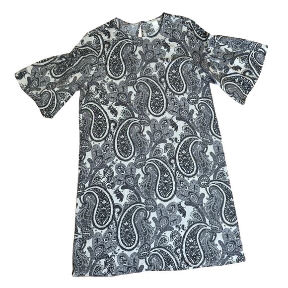 H&M | Flutter Sleeve Gray Paisley Print Tunic Dress | Size 10 - Picture 1 of 13